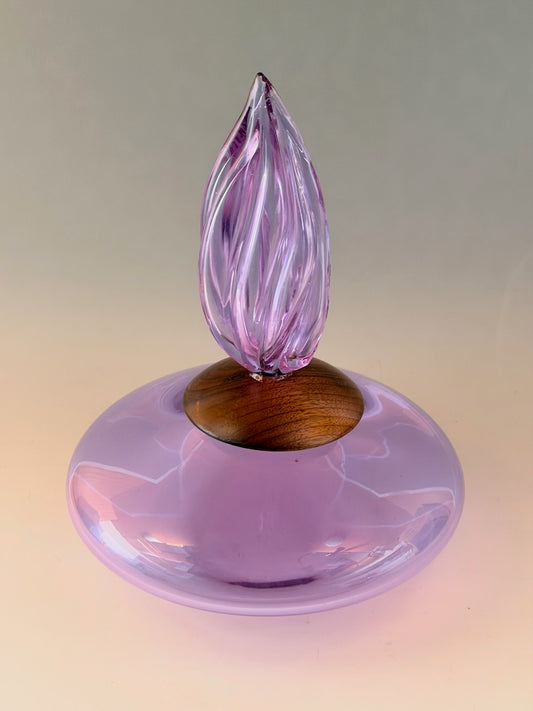 "THE FLAME OF WONDER" PURPLE BLOWN GLASS LIDDED VESSEL