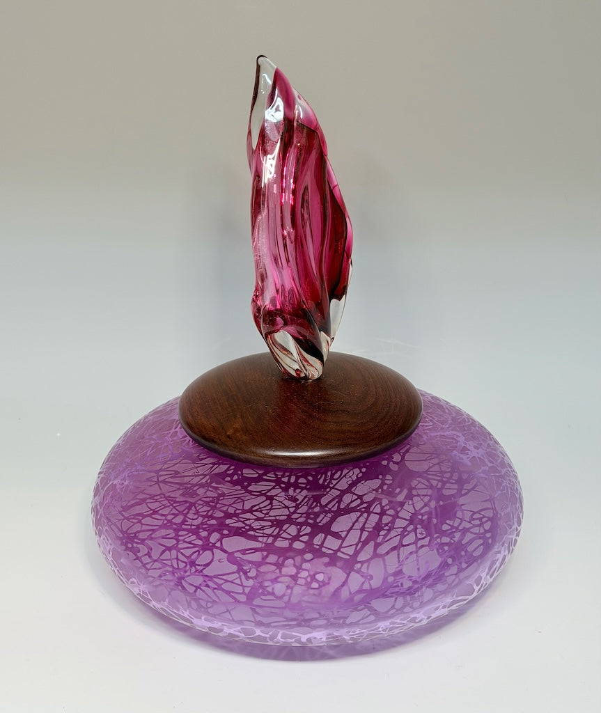 "THE FLAME OF WONDER" PINK BLOWN GLASS LIDDED VESSEL