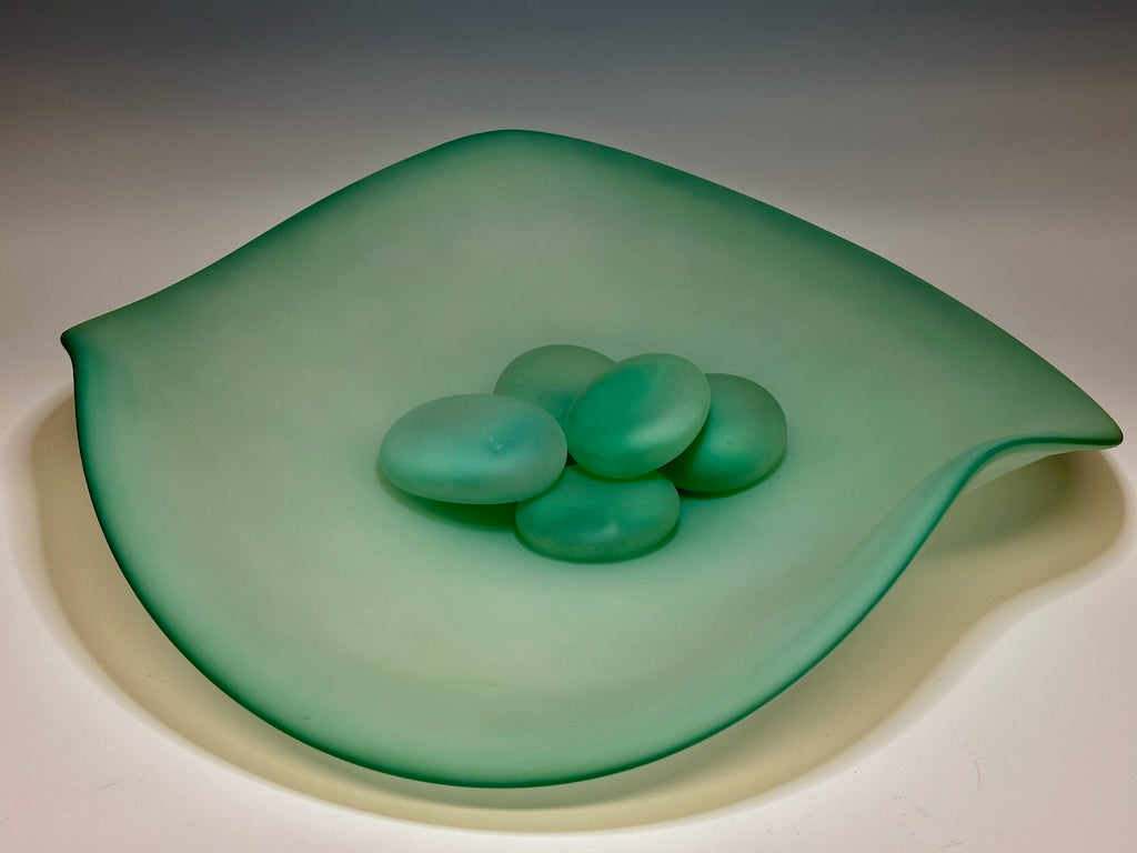 River Rock Series - Green Free Flow Glass Bowl with Glass River Rocks