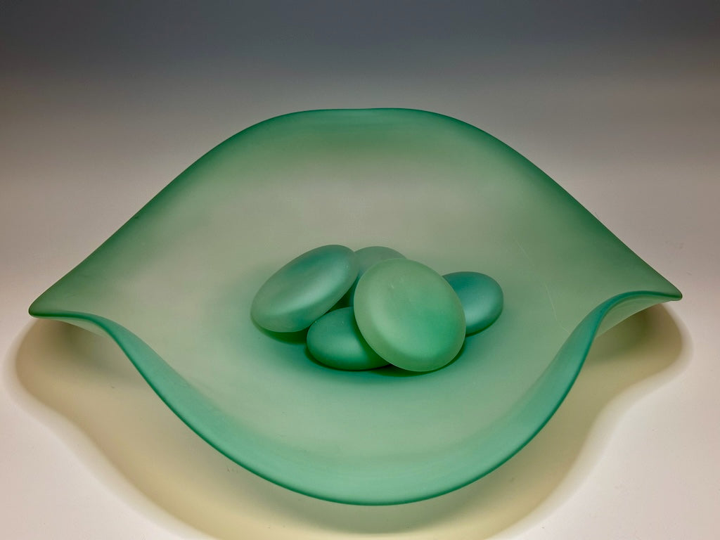 River Rock Series - Green Free Flow Glass Bowl with Glass River Rocks