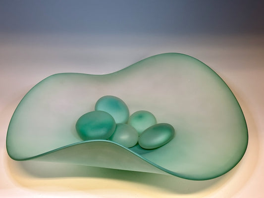 River Rock Series - Small Green Free Flow Glass Bowl with Glass River Rocks