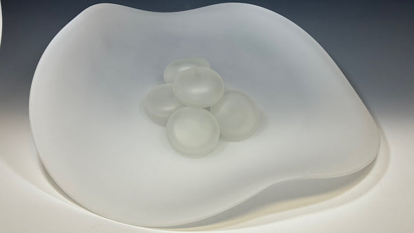 River Rock Series - Medium Frosted White Free Flow Glass Bowl with Glass River Rocks