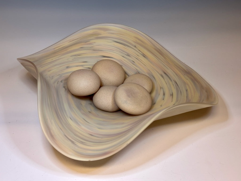 River Rock Series - Small Yellow Vortex Free Flow Glass Bowl with Glass River Rocks