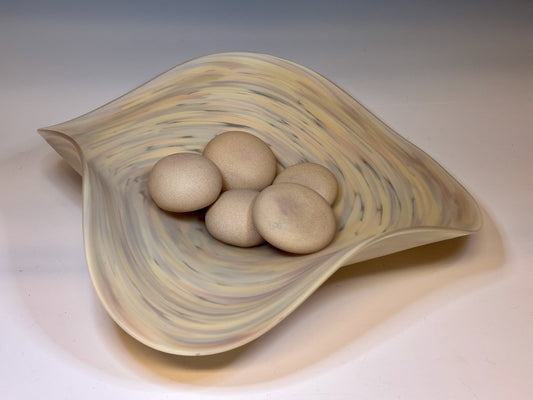 River Rock Series - Small Yellow Vortex Free Flow Glass Bowl with Glass River Rocks