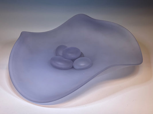 River Rock Series - Neodymium Purple Green Free Flow Glass Bowl with Glass River Rocks