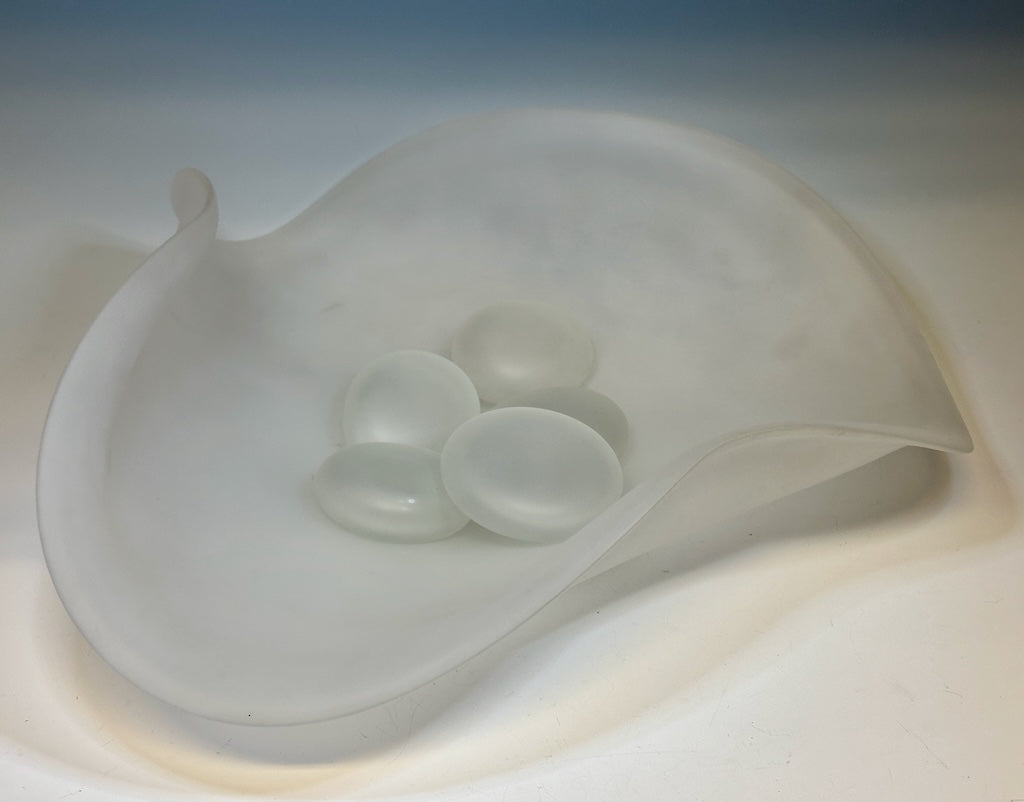 River Rock Series - Small Frosted White Free Flow Glass Bowl with Glass River Rocks