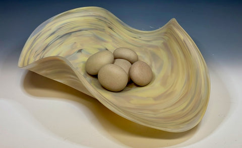 River Rock Series - Small Yellow Vortex Free Flow Glass Bowl with Glass River Rocks