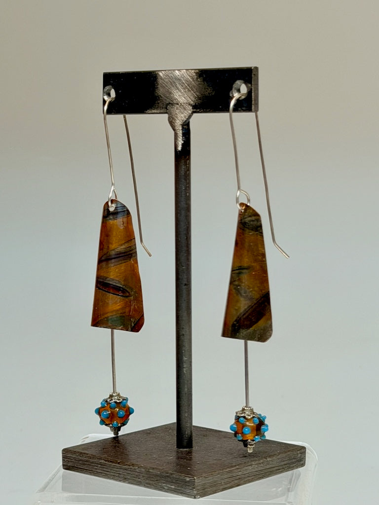 ARTS AND CRAFTS INSPIRED FLAME PATINA COPPER EARRINGS JH154