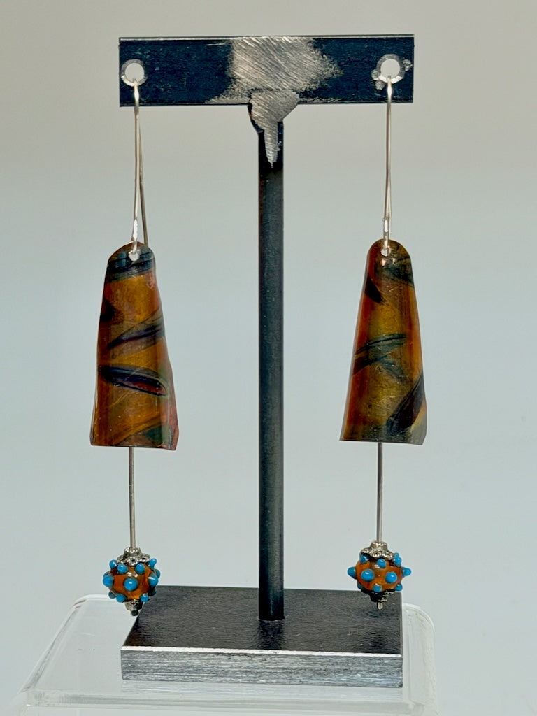 ARTS AND CRAFTS INSPIRED FLAME PATINA COPPER EARRINGS JH154