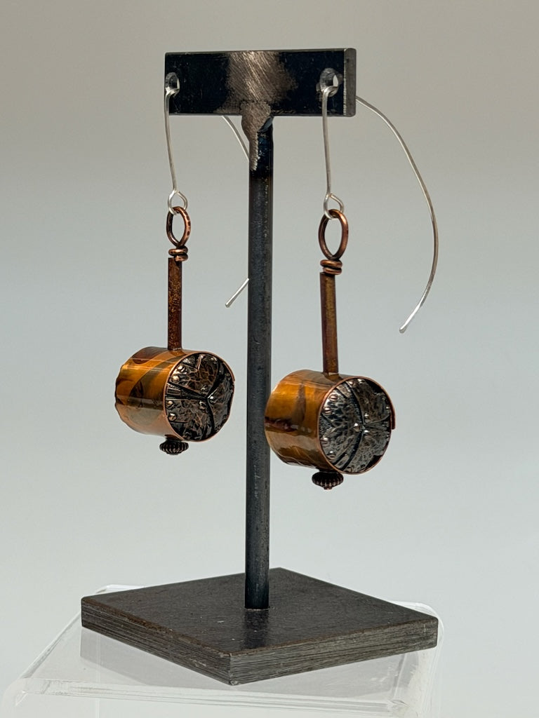 ARTS AND CRAFTS INSPIRED FLAME PATINA COPPER EARRINGS JH156