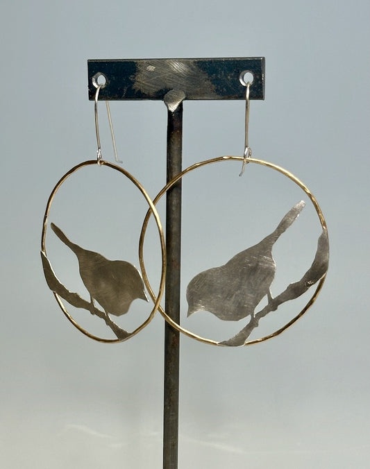 "SONGBIRD IN THE ROUND" ARTS AND CRAFT INSPIRED HOOP EARRINGS LJH116