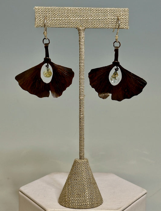 GINKO COPPER RESILIENCE EARRINGS WITH STERLING SILVER WIRE AND CENTER BEAD JH28