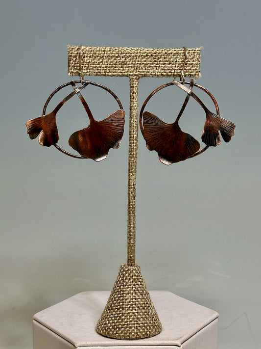 DOUBLE CROSSED GINKO COPPER RESILIENCE EARRINGS WITH STERLING SILVER WIRES JH30