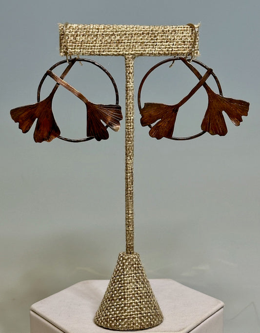 DOUBLE CROSSED GINKO COPPER RESILIENCE EARRINGS WITH STERLING SILVER WIRES JH31