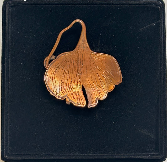 RESILIENCE GINGKO HAND HAMMERED COPPER LEAD BROOCH JH39