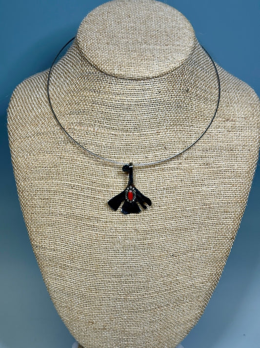RESILIENCE CHOKER NECKLACE WITH COPPER GINGKO LEAF AND RED CORAL CABACHON JH49