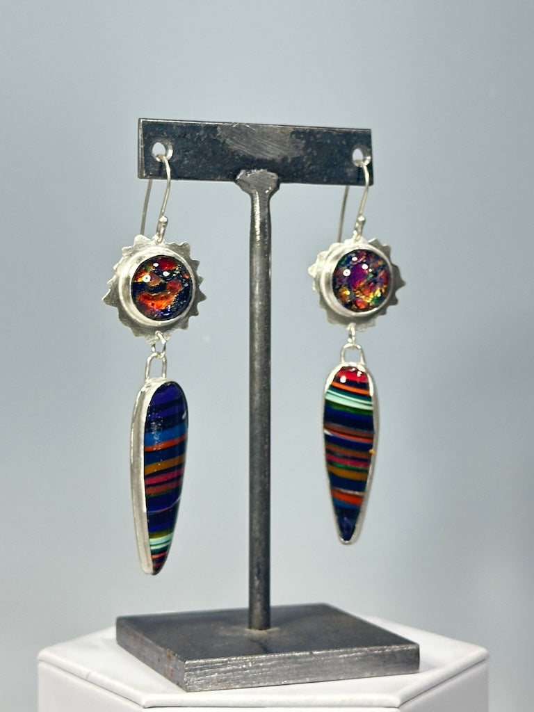 STERLING SILVER FRIDA SURFITE EARRINGS WITH DICHROIC BEAD ON STERLING SILVER EAR WIRES JH61