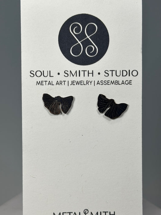 RESILIENCE SMALL COPPER GINKGO LEAF EARRINGS ON STERLING POST JH80