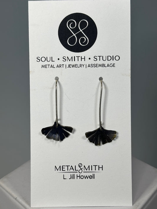 RESILIENCE SMALL BRASS GINKGO LEAF DANGLE EARRINGS ON STERLING EAR WIRES JH85