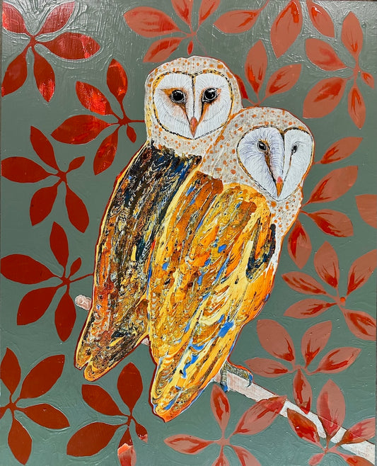 "SWOON BY THE AUTUMN MOON" Original Mixed Media Painting on Board/Framed
