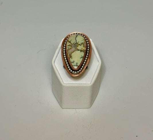 SAGUARO VARISCITE COPPER AND STERLING SILVER RING JK106