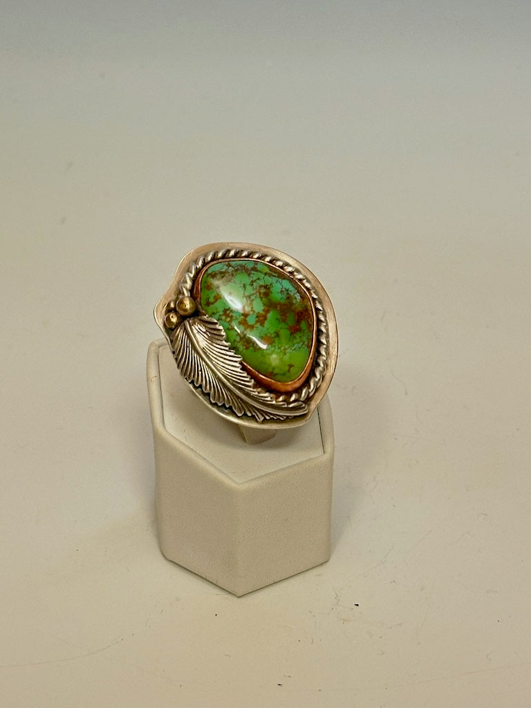 BAMBOO MOUNTAIN TURQUOISE COPPER AND STERLING SILVER RING JK114