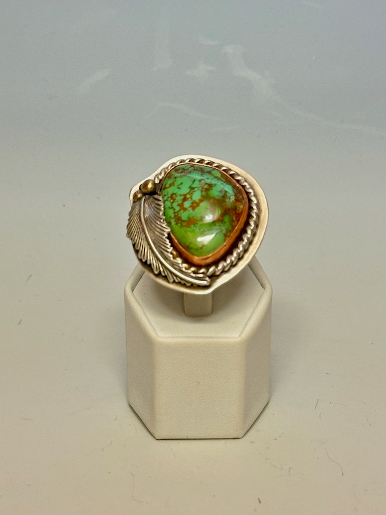 BAMBOO MOUNTAIN TURQUOISE COPPER AND STERLING SILVER RING JK114