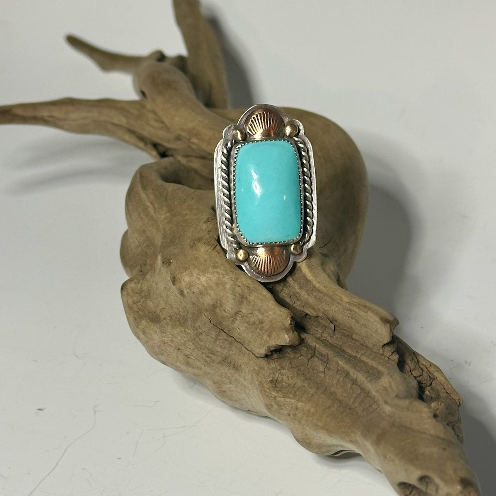 SLEEPING BEAUTY TURQUOISE SHIELD RING JK161