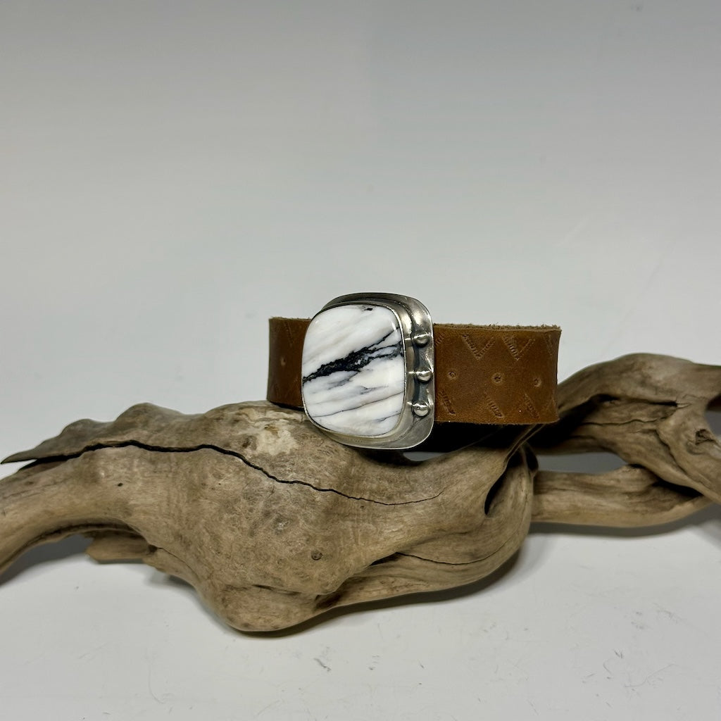 WHITE BUFFALO TURQUOISE LEATHER CUFF