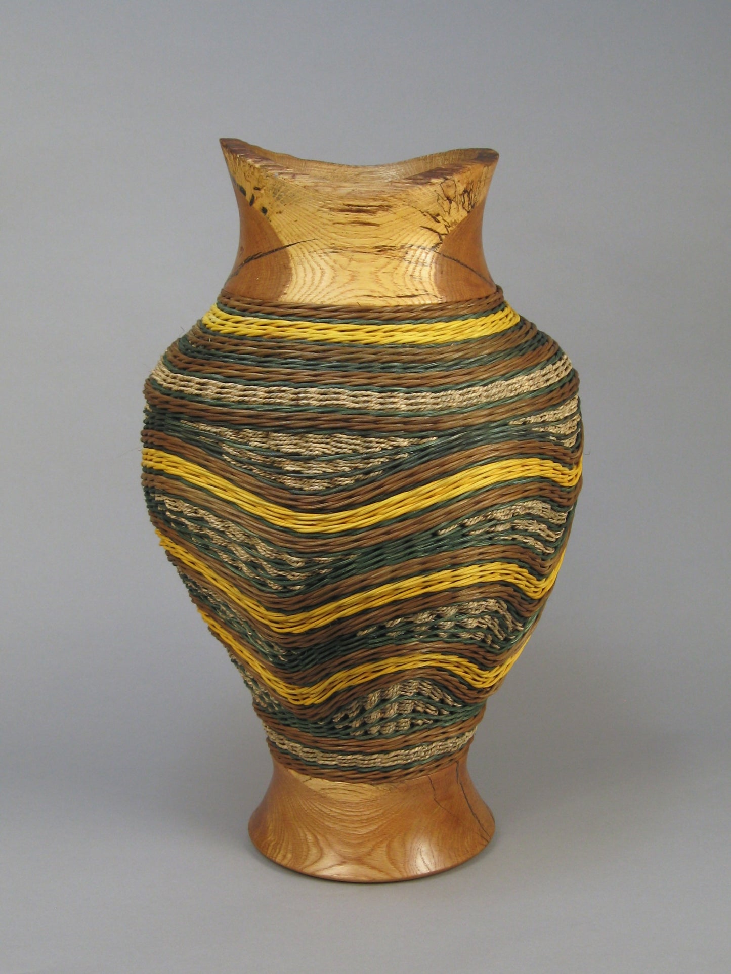 GOLD RIVERS MIXED MEDIA BASKET WITH OAK TOP AND BASE