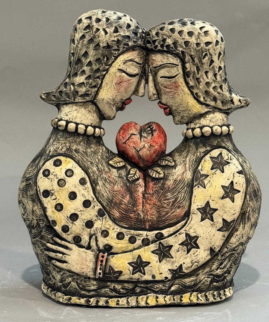 "BOUND BY THE SAME HEART" CERAMIC MIXED MEDIA SCULPTURE