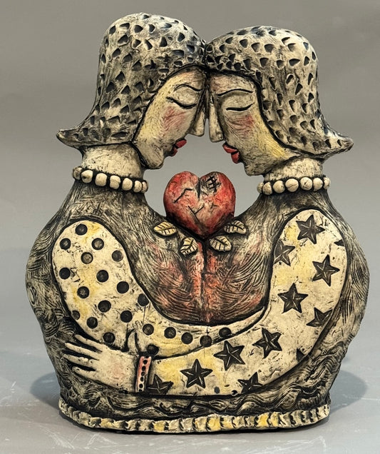 "BOUND BY THE SAME HEART" CERAMIC MIXED MEDIA SCULPTURE