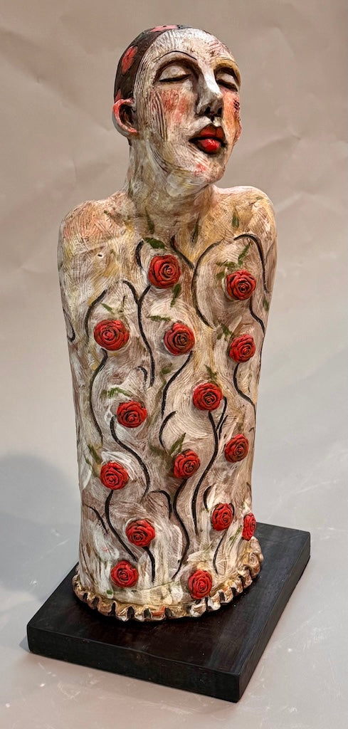 "RHAPSODY IN ROSES" CERAMIC MIXED MEDIA SCULPTURE