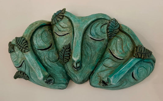 "THREE GRACES" CERAMIC MIXED MEDIA WALL SCULPTURE