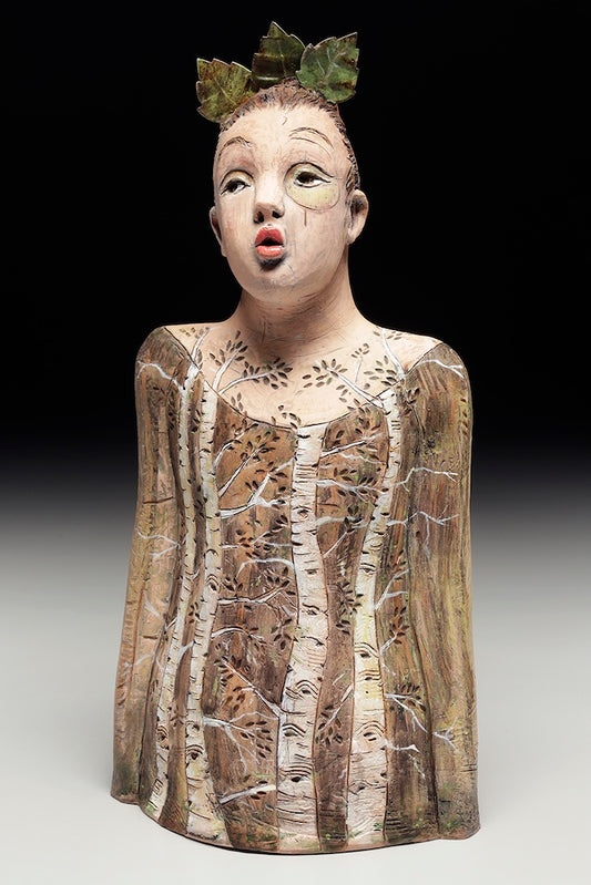 "WHISTLING THRU THE WOODS" CERAMIC MIXED MEDIA SCULPTURE