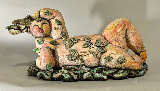 "DREAMING IN GREEN" CERAMIC MIXED MEDIA SCULPTURE