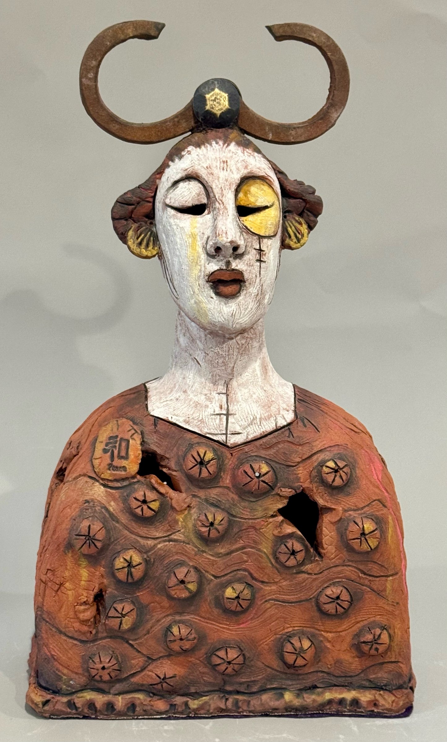 "GUARDIAN OF IMPERFECTION" CERAMIC MIXED MEDIA SCULPTURE