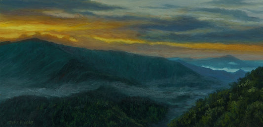 "FIRE IN THE SKY, BLUE RIDGE MOUNTAINS" Original Framed Oil on Gessoboard