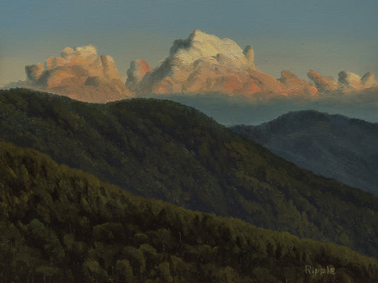 "LATE DAY BUILDING CLOUDS OVER THE MOUNTAINS" Original Framed Oil Painting