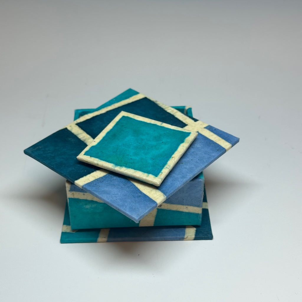 "BLUE SQUARES"  MIXED MEDIA SCULPTURE BOX JS143