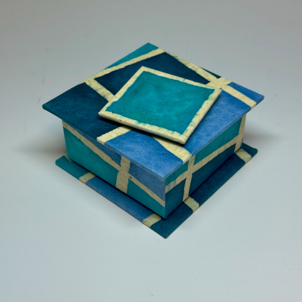 "BLUE SQUARES"  MIXED MEDIA SCULPTURE BOX JS143