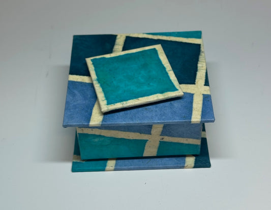 "BLUE SQUARES"  MIXED MEDIA SCULPTURE BOX JS143