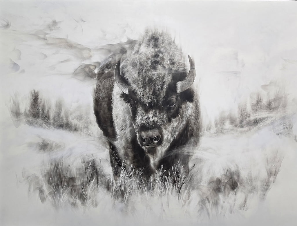 "ANCIENT BREATH" ORIGINAL FUMAGE DRAWING ON CLAY BOARD/FRAMED