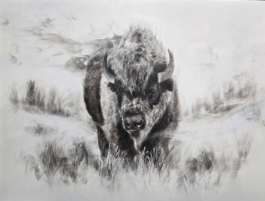 "ANCIENT BREATH" ORIGINAL FUMAGE DRAWING ON CLAY BOARD/FRAMED