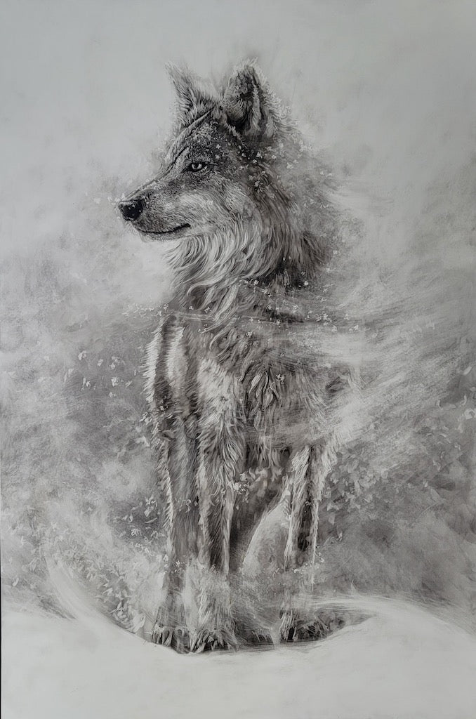 "SENTINEL IN THE STORM" Original Fumage Drawing on Clay Board/Framed