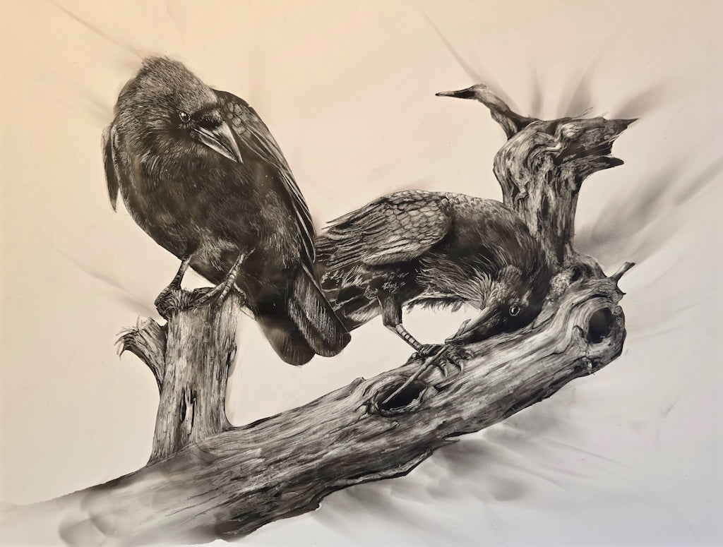 'SHARING WISDOM" Original Fumage Drawing on Clay Board/Framed