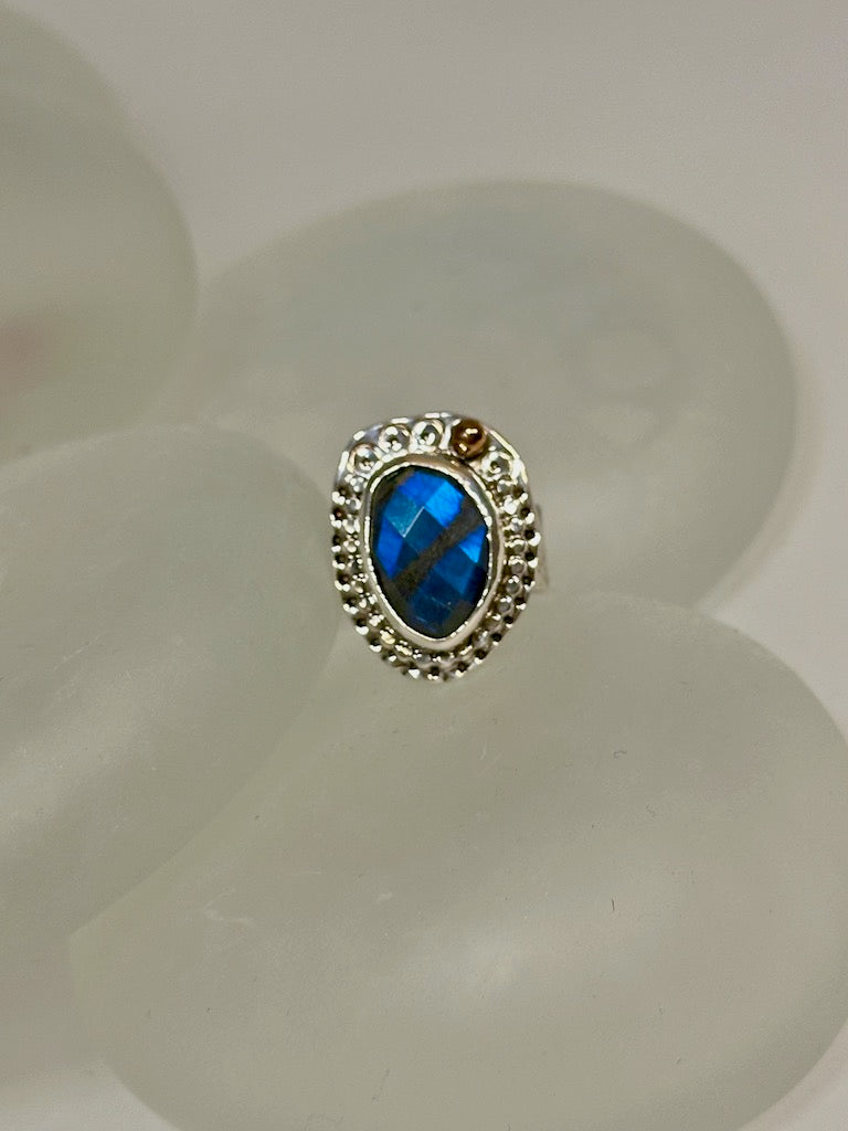 .925 LABRADORITE FACETED OVAL "ABUNDANCE" RING BR326