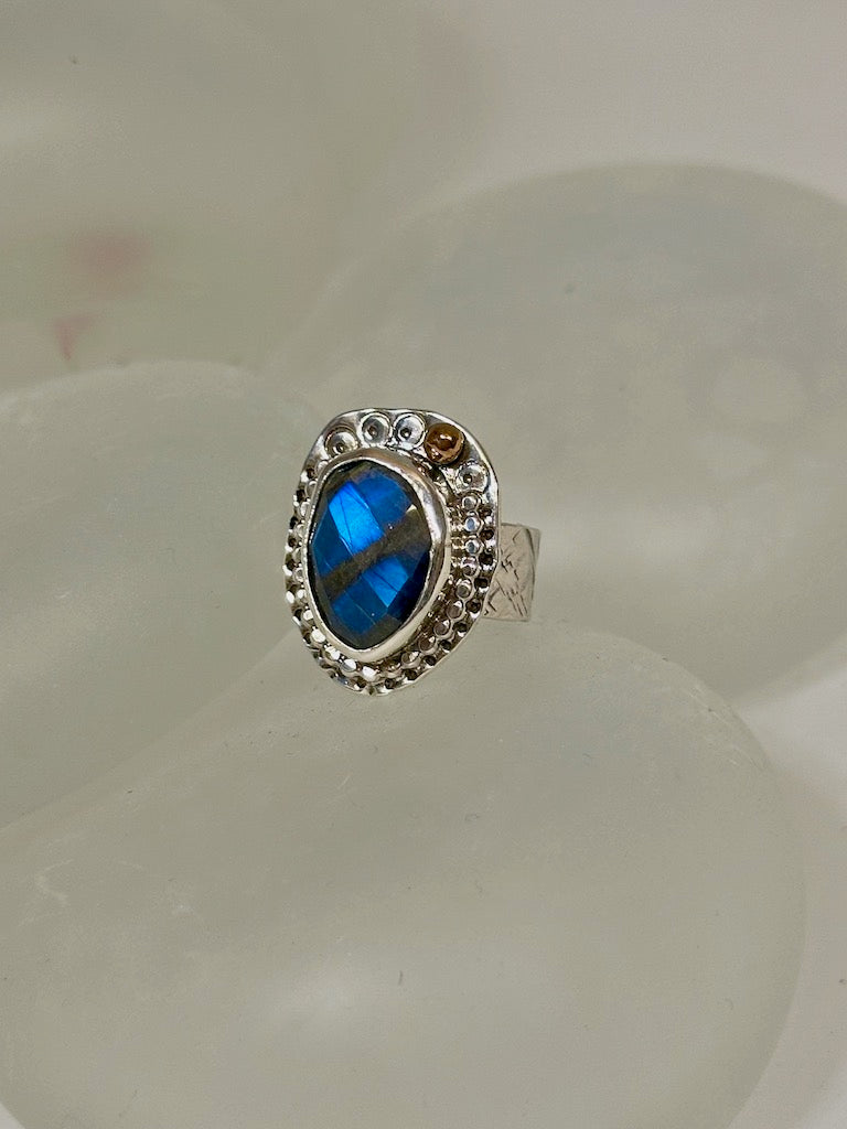 .925 LABRADORITE FACETED OVAL "ABUNDANCE" RING BR326