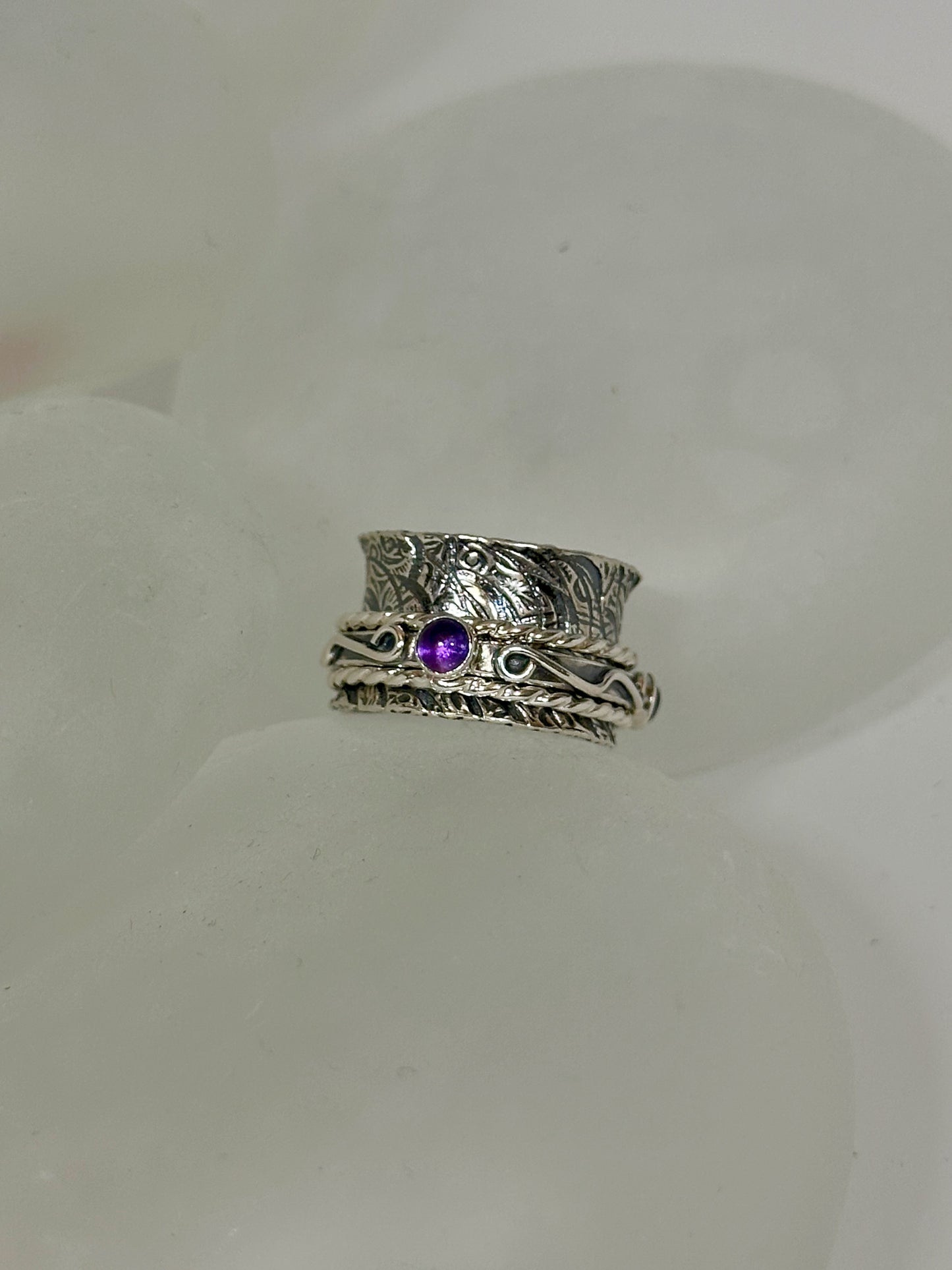 .925 OOAK AMETHYST TRIPLE TWIDDLE RING BR344