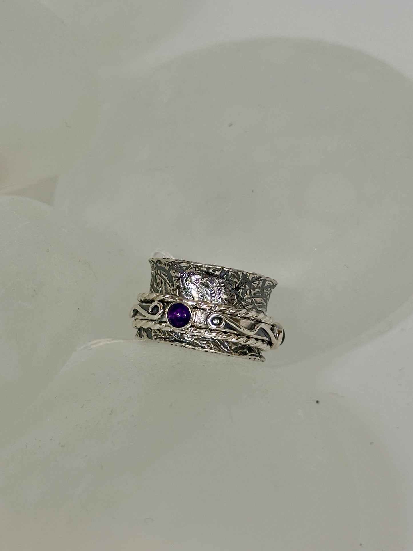 .925 OOAK AMETHYST TRIPLE TWIDDLE RING BR344